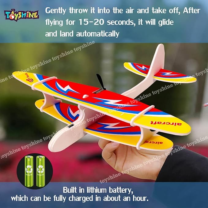 Kid's Hand Throw Power Motor Glider Flying Plane Foam Airplane Toy USB Charging, LED Light - Lightweight
