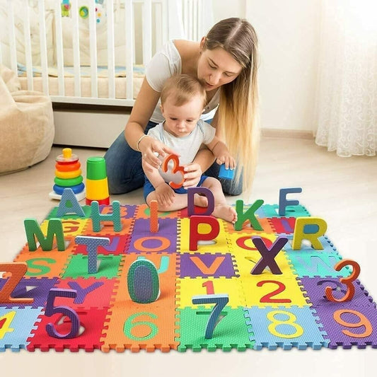 Small - Kids Alphanumeric EVA MAT Puzzle - Pack of 36 Pieces Multicolor 5*5cm per tile