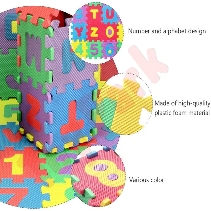 Large - Kids Alphanumeric EVA MAT Puzzle - Pack of 36 Pieces Multicolor 15*15cm per tile