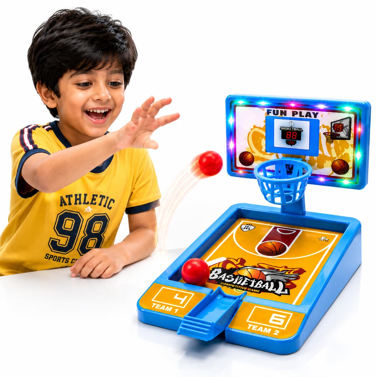 Kids Basketball Set with Adjustable Stand & Table Board Game -Multicolor