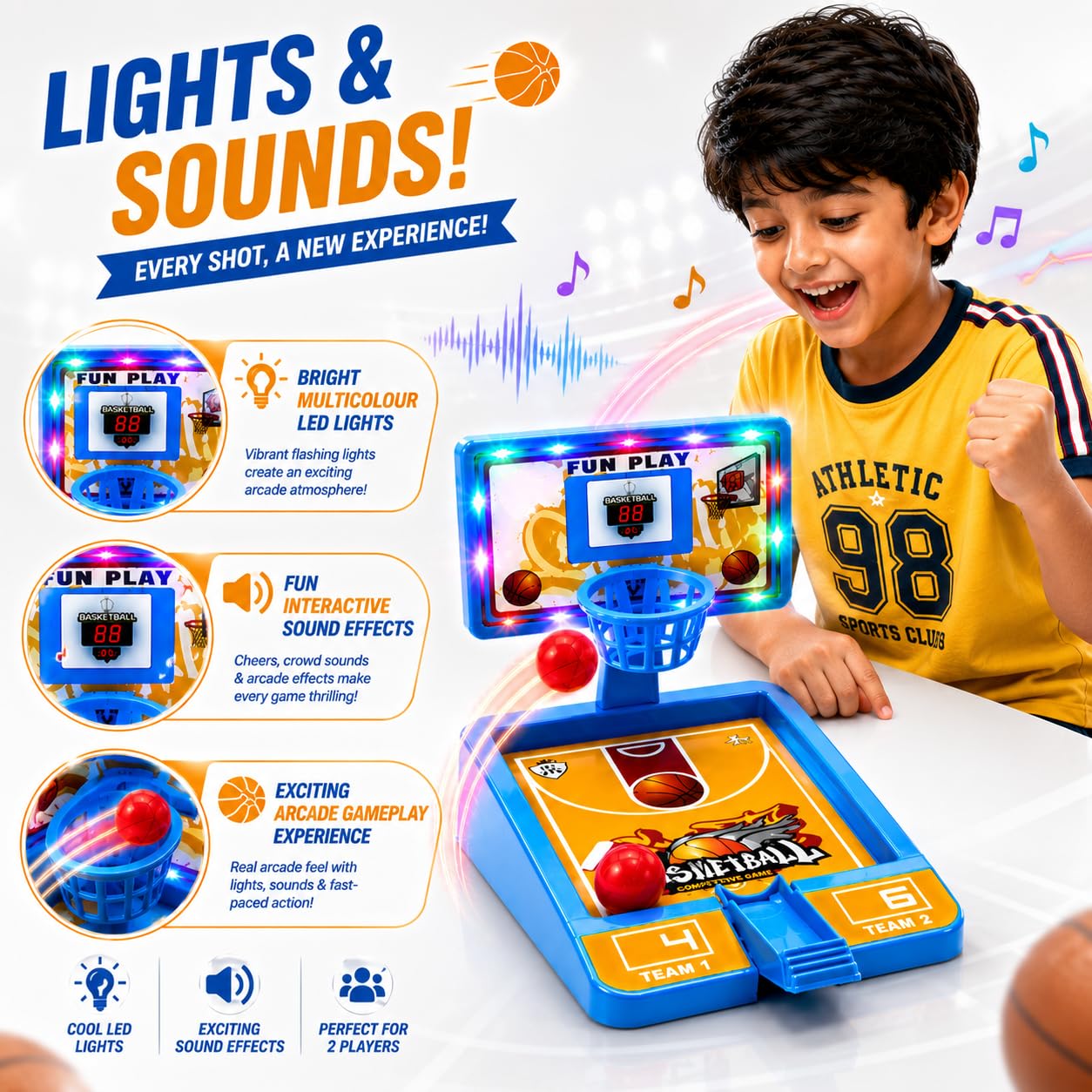 Kids Basketball Set with Adjustable Stand & Table Board Game -Multicolor