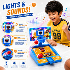 Kids Basketball Set with Adjustable Stand & Table Board Game -Multicolor