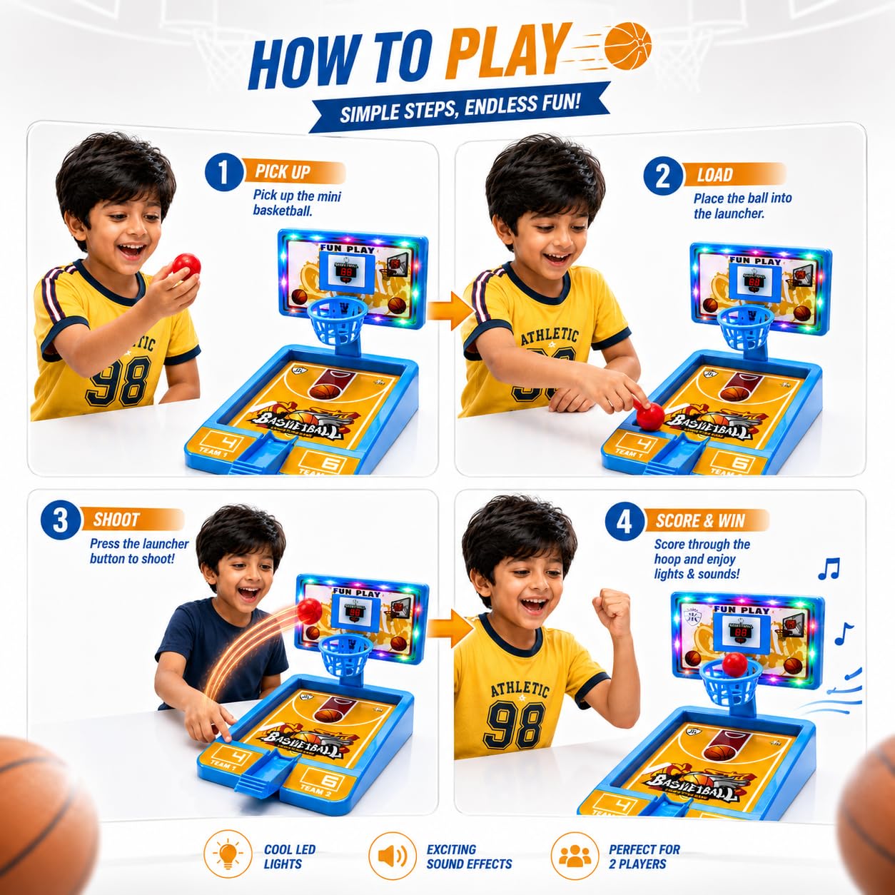 Kids Basketball Set with Adjustable Stand & Table Board Game -Multicolor