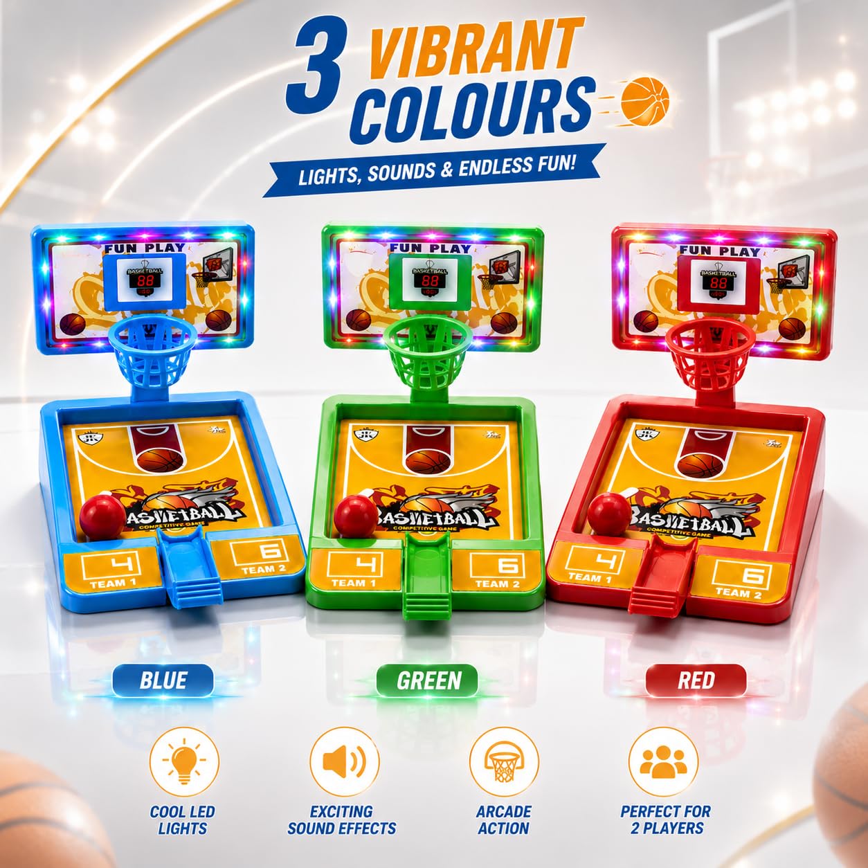 Kids Basketball Set with Adjustable Stand & Table Board Game -Multicolor