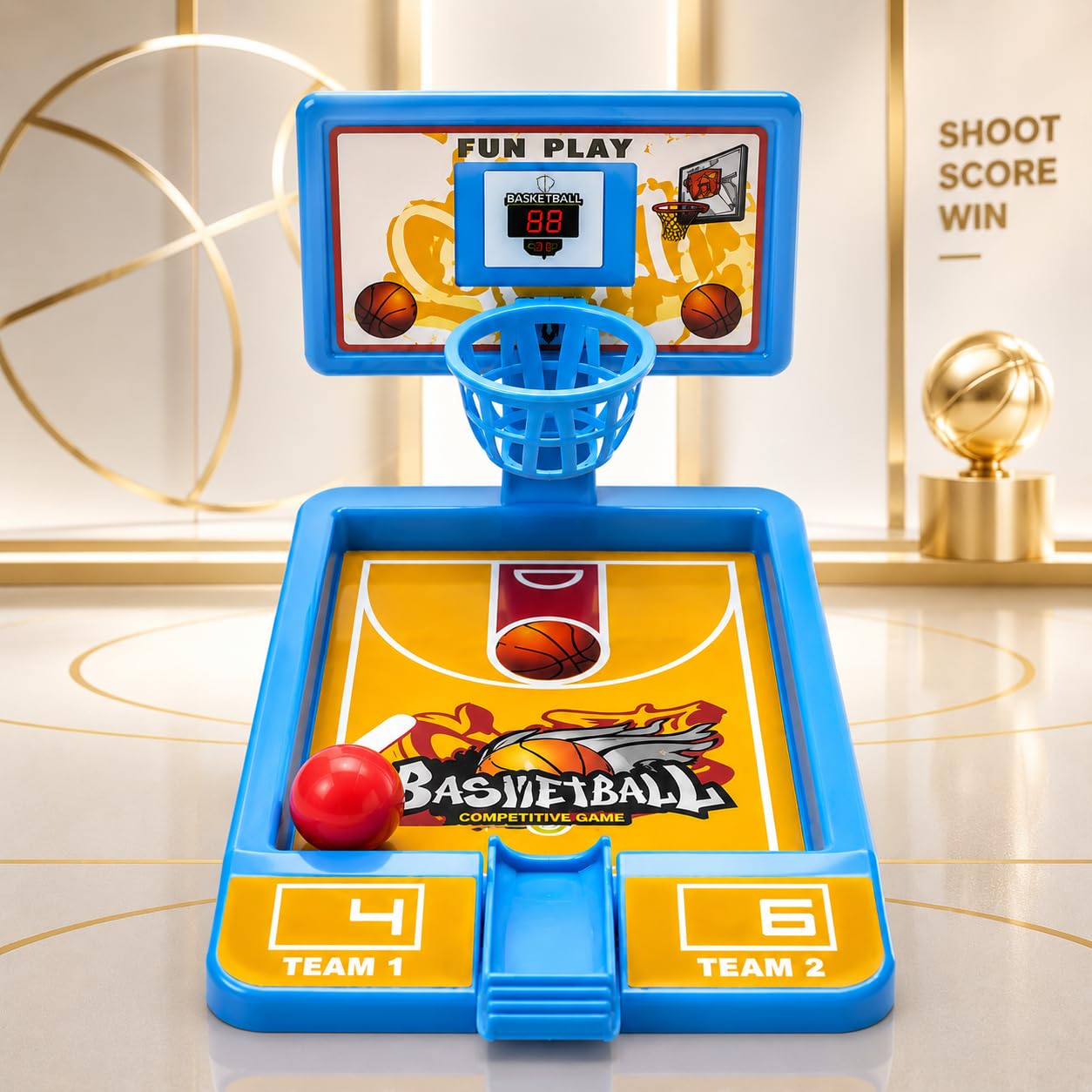 Kids Basketball Set with Adjustable Stand & Table Board Game -Multicolor