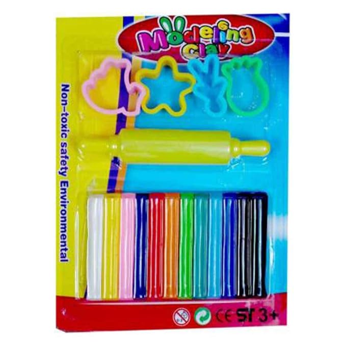 Kids Clay Moulding Kit - 12 color Clay with 3 Moulds