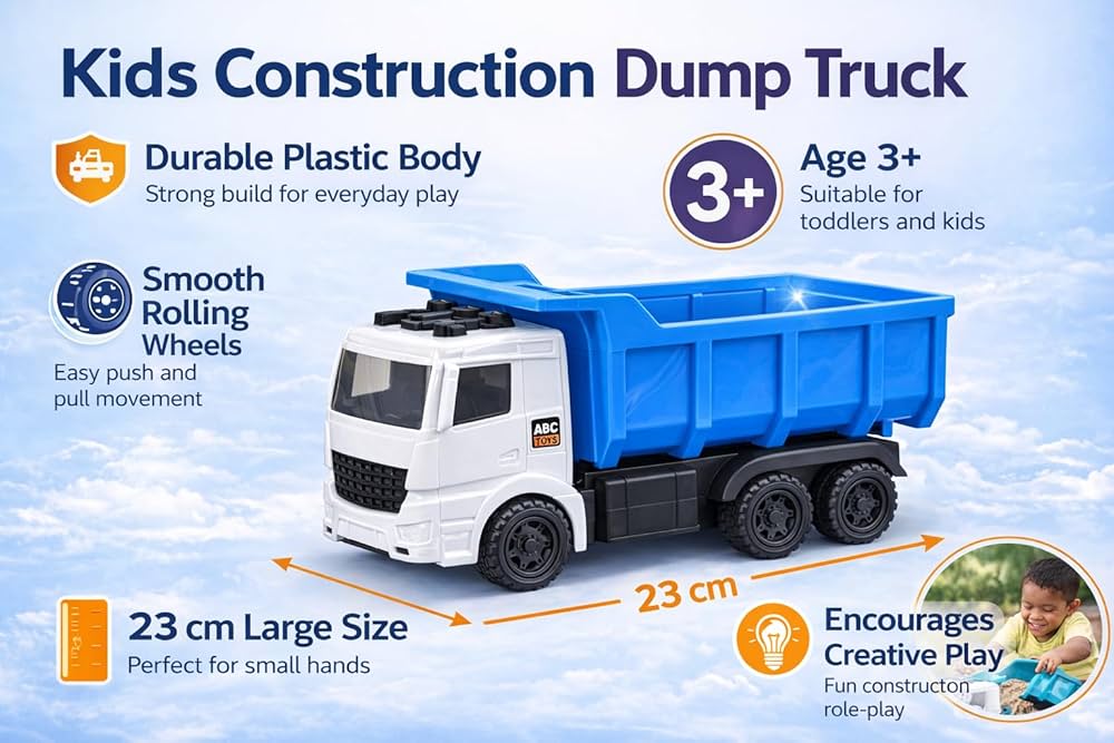 Unbreakable Kids Construction Dump Turbo Truck Toy 23 cm Big Size- Any 1 Random color