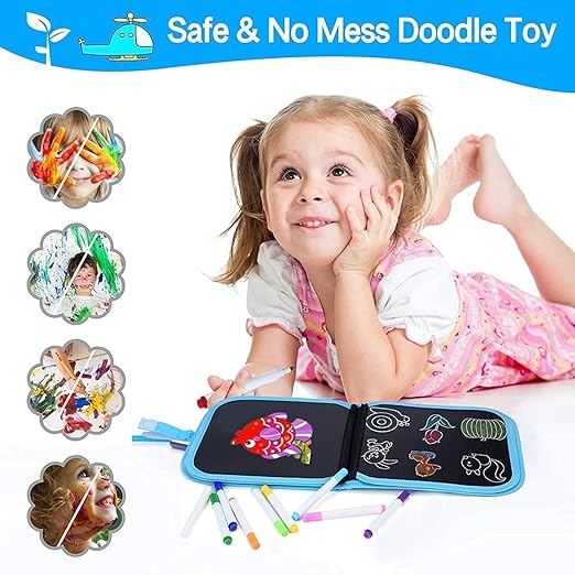 Kids Erasable Drawing Book | Reusable coloring Pads with 12 Watercolor Pens 14 pages- Random Model