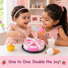 Kids Pretend Play Strawberry Cake & Sweet Treats Toy Set (with Ice Cream & Accessories)