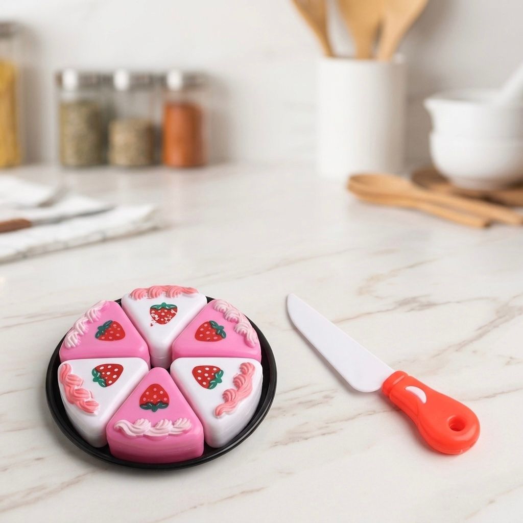 Kids Pretend Play Strawberry Cake & Sweet Treats Toy Set (with Ice Cream & Accessories)