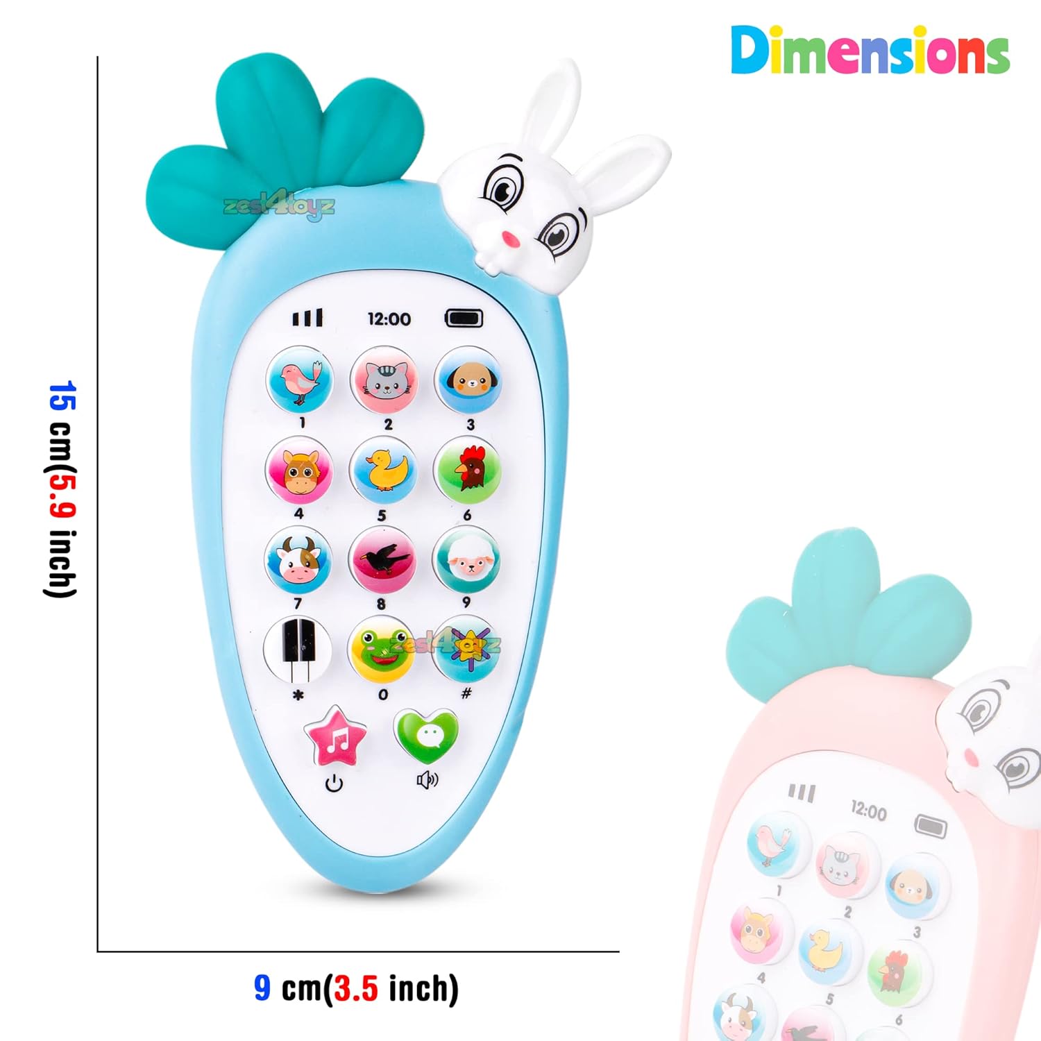 Kids Smart Mobile Phone Toy with Rabbit Design: Cordless, Musical Sounds, Smart Lights - Battery Operated, Ideal Birthday Gift for Boys and Girls (1 Pack