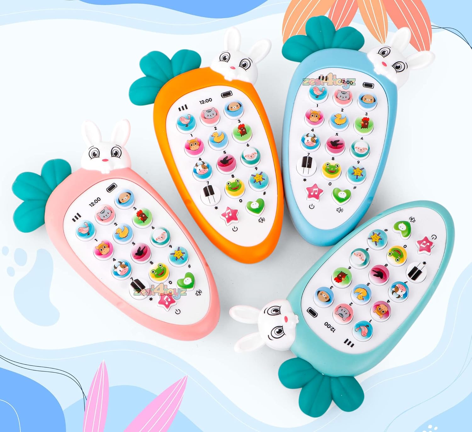 Kids Smart Mobile Phone Toy with Rabbit Design: Cordless, Musical Sounds, Smart Lights - Battery Operated, Ideal Birthday Gift for Boys and Girls (1 Pack