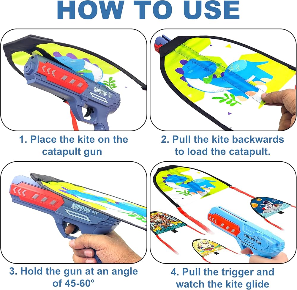 Gliding Kite Launcher Gun Toys, Kites for Children Kids with Catapult Gun, Funny Beach Kite Toy-Any 1