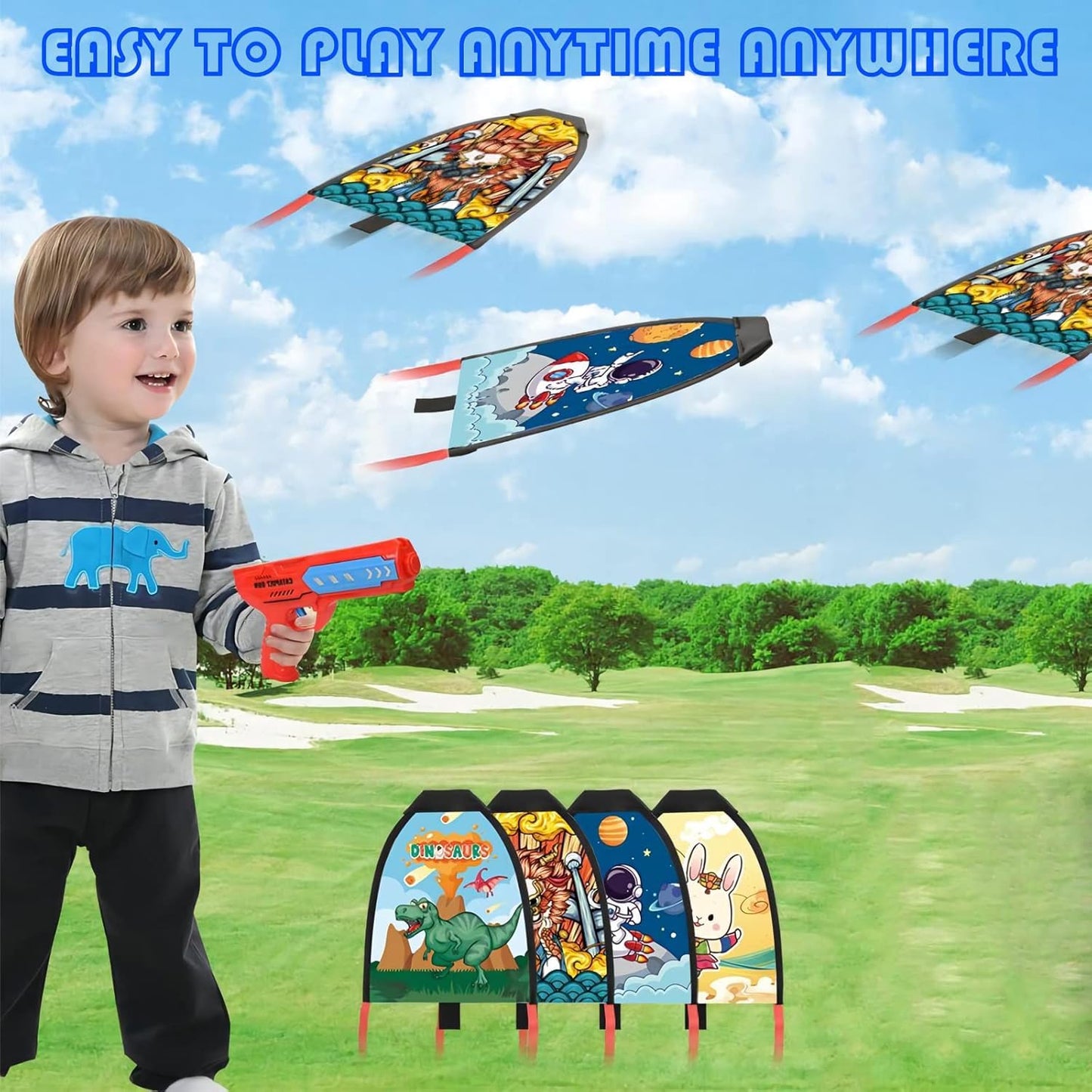 Gliding Kite Launcher Gun Toys, Kites for Children Kids with Catapult Gun, Funny Beach Kite Toy-Any 1