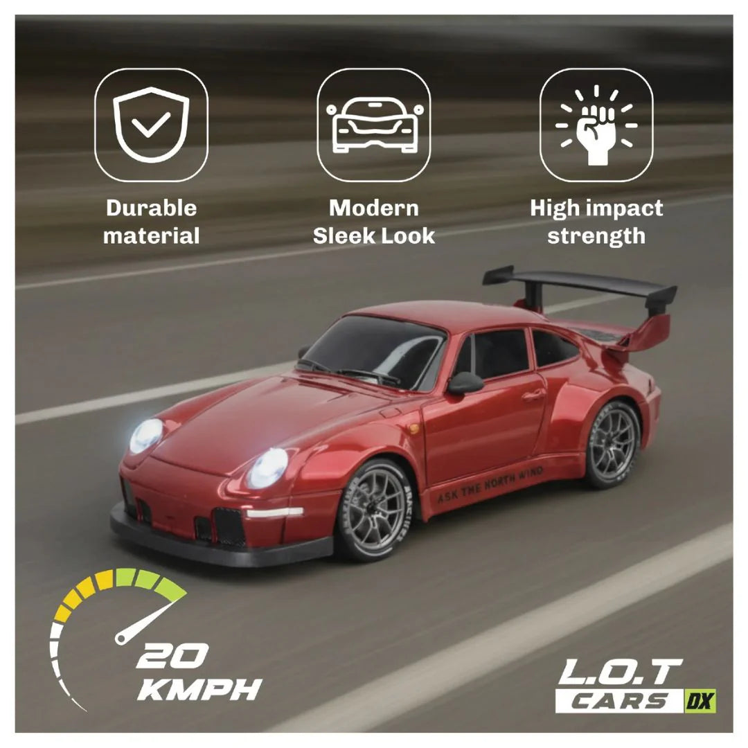 Metalic RC Drift Car PORSCHE 1:24 Scale 2.4GHz | 25 KM/H High Speed, Replaceable Drift Tyres, Rechargeable Battery, LED Lights, Traffic Cones & Spare Wheels