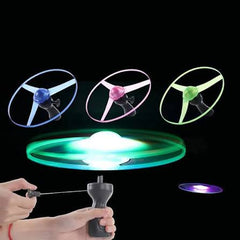 LED Flashing Pull String Flying Saucer Propeller Toy Disc Helicopter -Multicolor