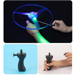 LED Flashing Pull String Flying Saucer Propeller Toy Disc Helicopter -Multicolor