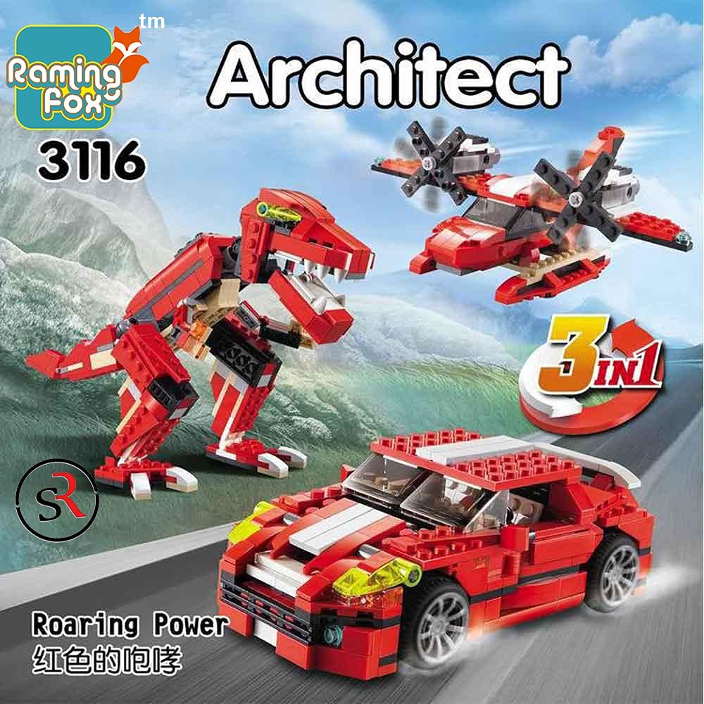 LEGO Architect 3116 3 Model Dinosaur, Aircraft and car Creator Building Blocks for Kids, Interconnecting Construction Set Toy