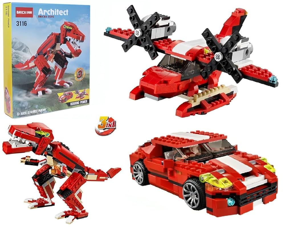 LEGO Architect 3116 3 Model Dinosaur, Aircraft and car Creator Building Blocks for Kids, Interconnecting Construction Set Toy