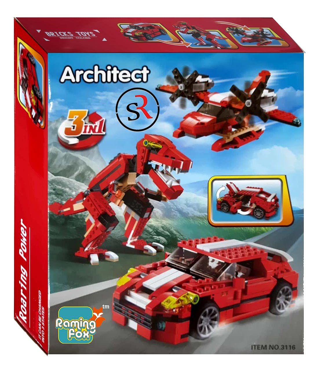 LEGO Architect 3116 3 Model Dinosaur, Aircraft and car Creator Building Blocks for Kids, Interconnecting Construction Set Toy