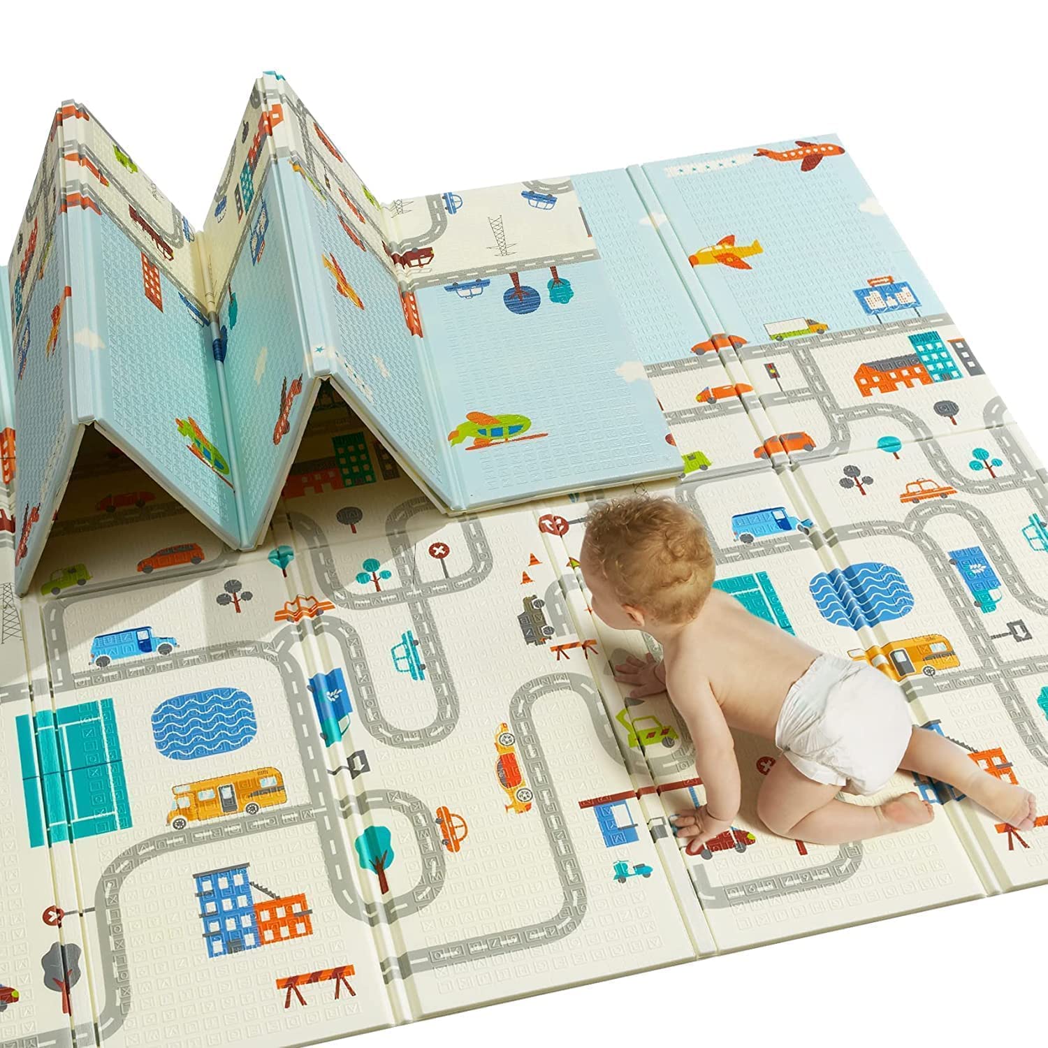 Large Double Sided Water Proof Baby Play Mat, Reversible Play mats for Kids - Extra Large (Size, 6'5" x 6' Ft, Thickness 0.6CM)