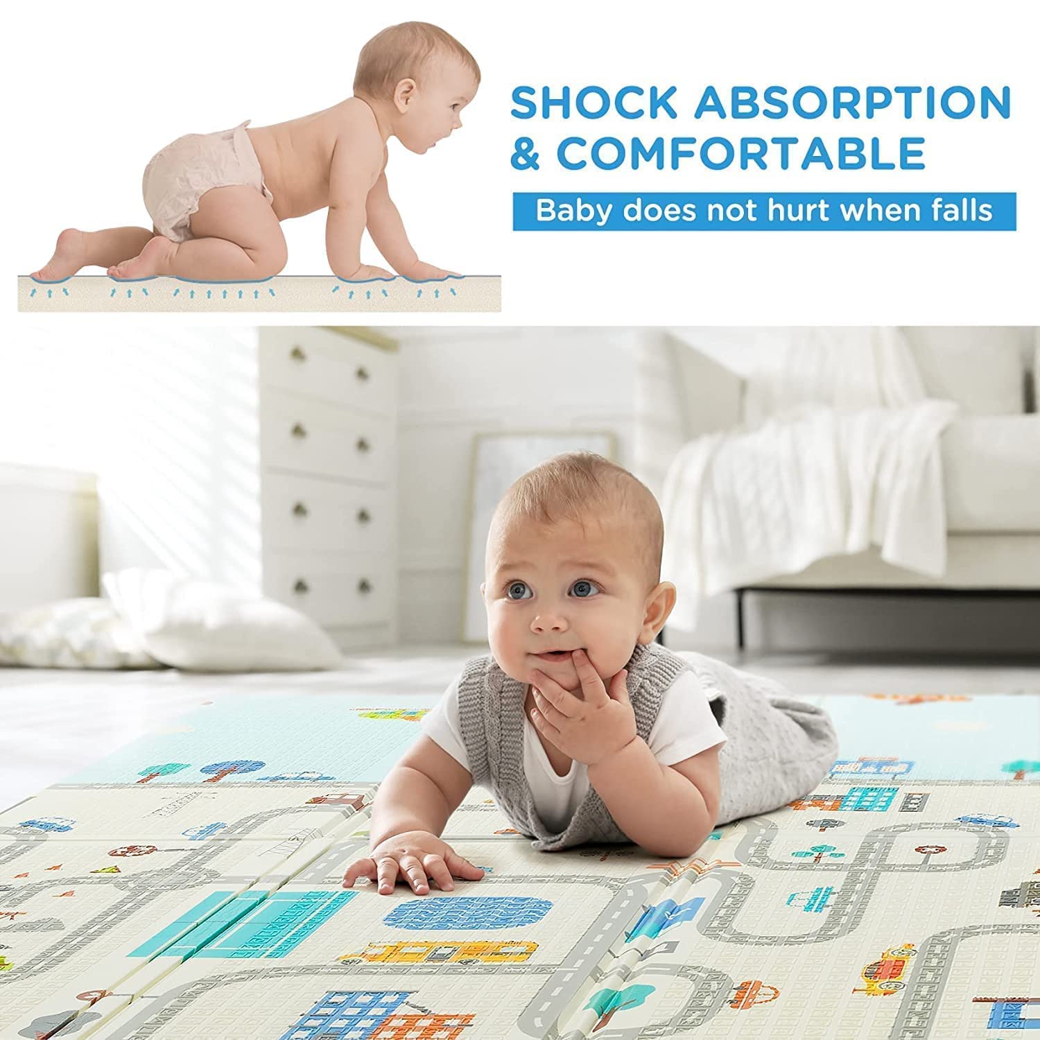 Large Double Sided Water Proof Baby Play Mat, Reversible Play mats for Kids - Extra Large (Size, 6'5" x 6' Ft, Thickness 0.6CM)