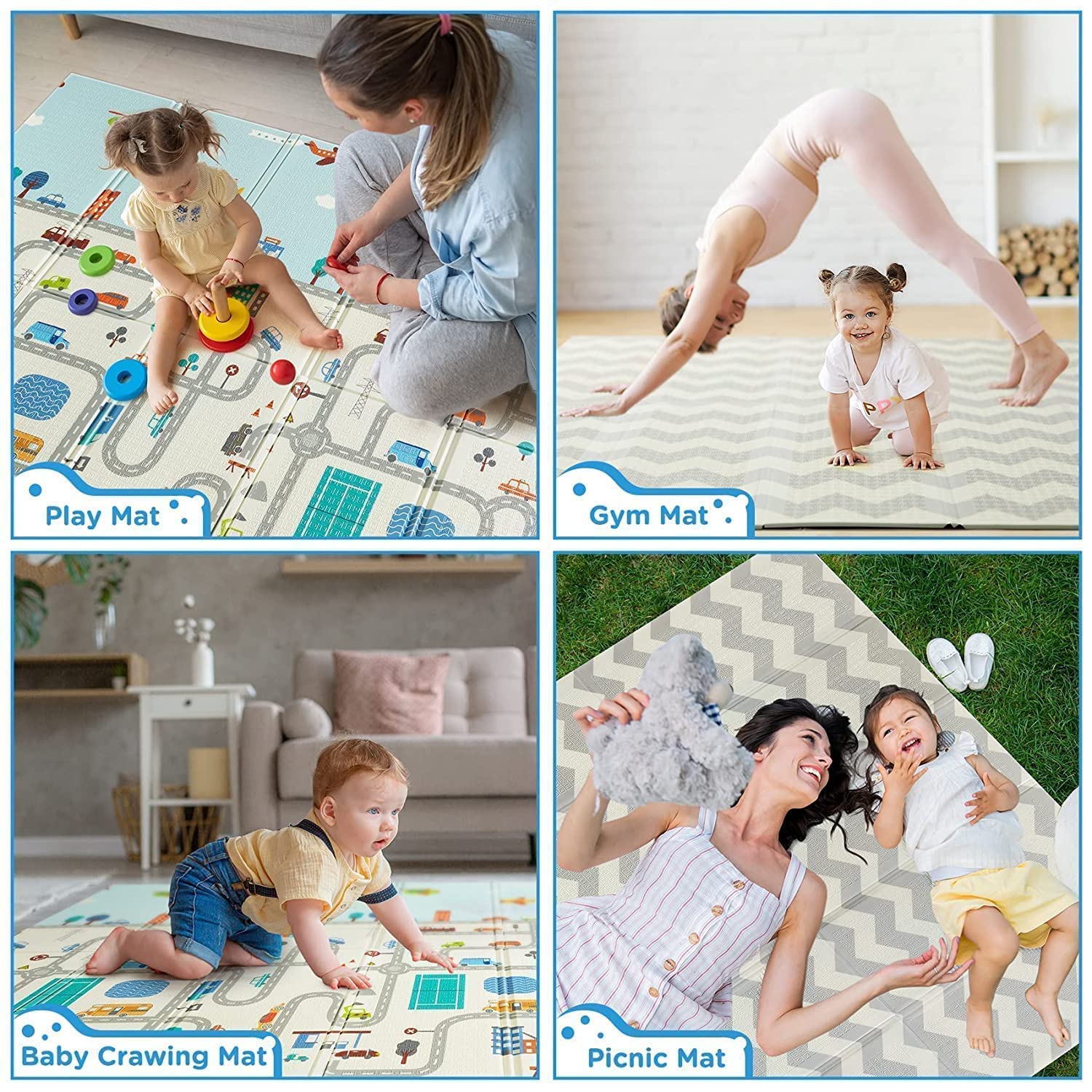 Large Double Sided Water Proof Baby Play Mat, Reversible Play mats for Kids - Extra Large (Size, 6'5" x 6' Ft, Thickness 0.6CM)