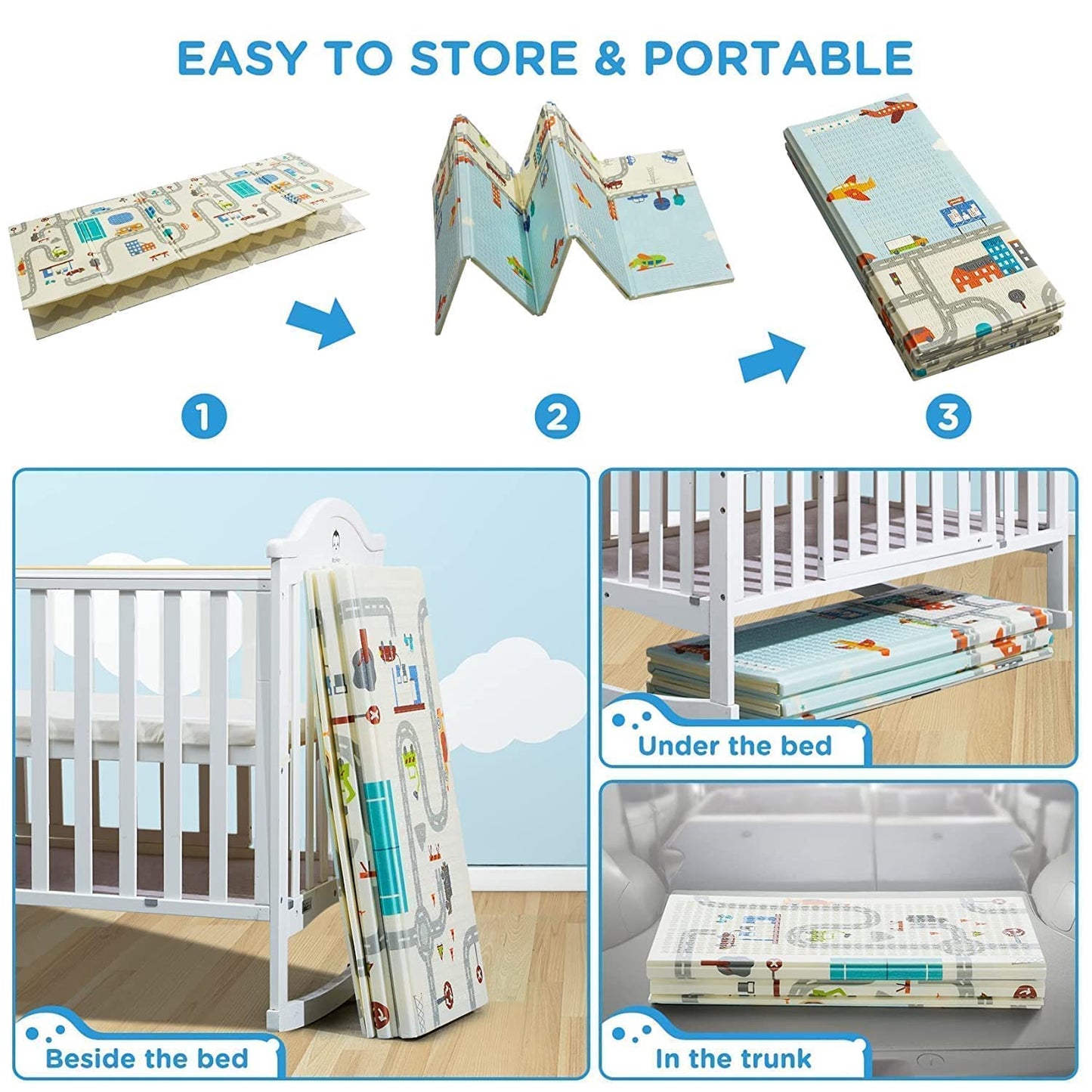 Large Double Sided Water Proof Baby Play Mat, Reversible Play mats for Kids - Extra Large (Size, 6'5" x 6' Ft, Thickness 0.6CM)