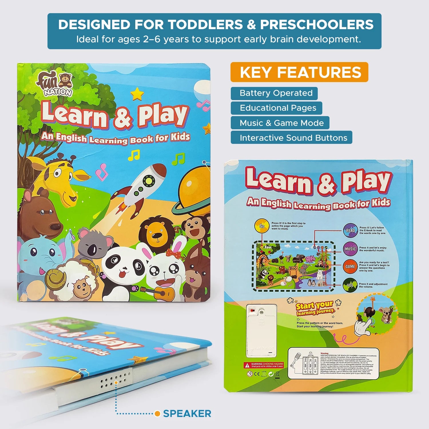 Learn & Play Interactive Musical English Educational Learning Book for 2 Year+ (Multicolor)