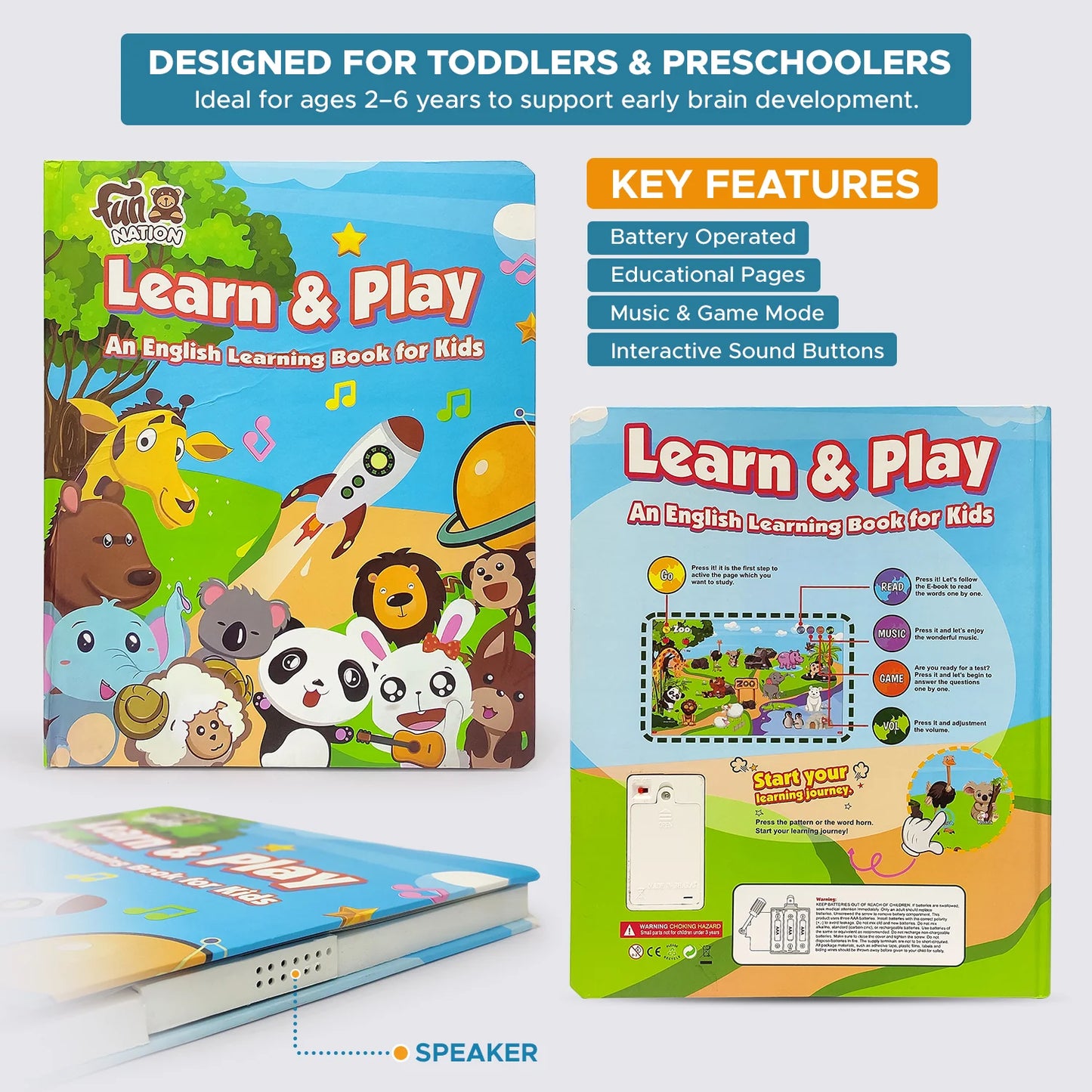Learn & Play Interactive Musical English Educational Learning Book for 2 Year+ (Multicolor)