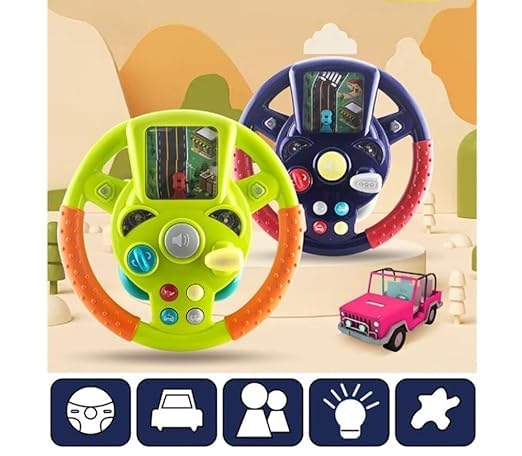 Little Driver Steering Wheel Toy With Music, Games & Vehicle Sounds, For Kids Simulate Driving Car Copilot Steering Wheel - Any 1