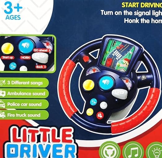 Little Driver Steering Wheel Toy With Music, Games & Vehicle Sounds, For Kids Simulate Driving Car Copilot Steering Wheel - Any 1