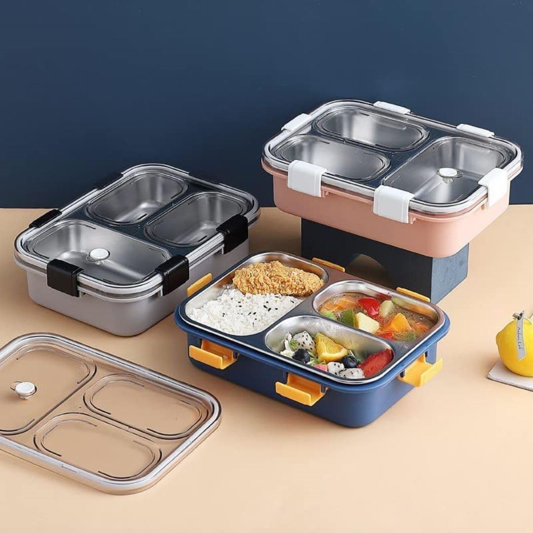 Little Osaka Stainless Steel Lunch Box 750ml – Premium Leakproof Bento Lunch Container with 3 Compartments & Air Valve