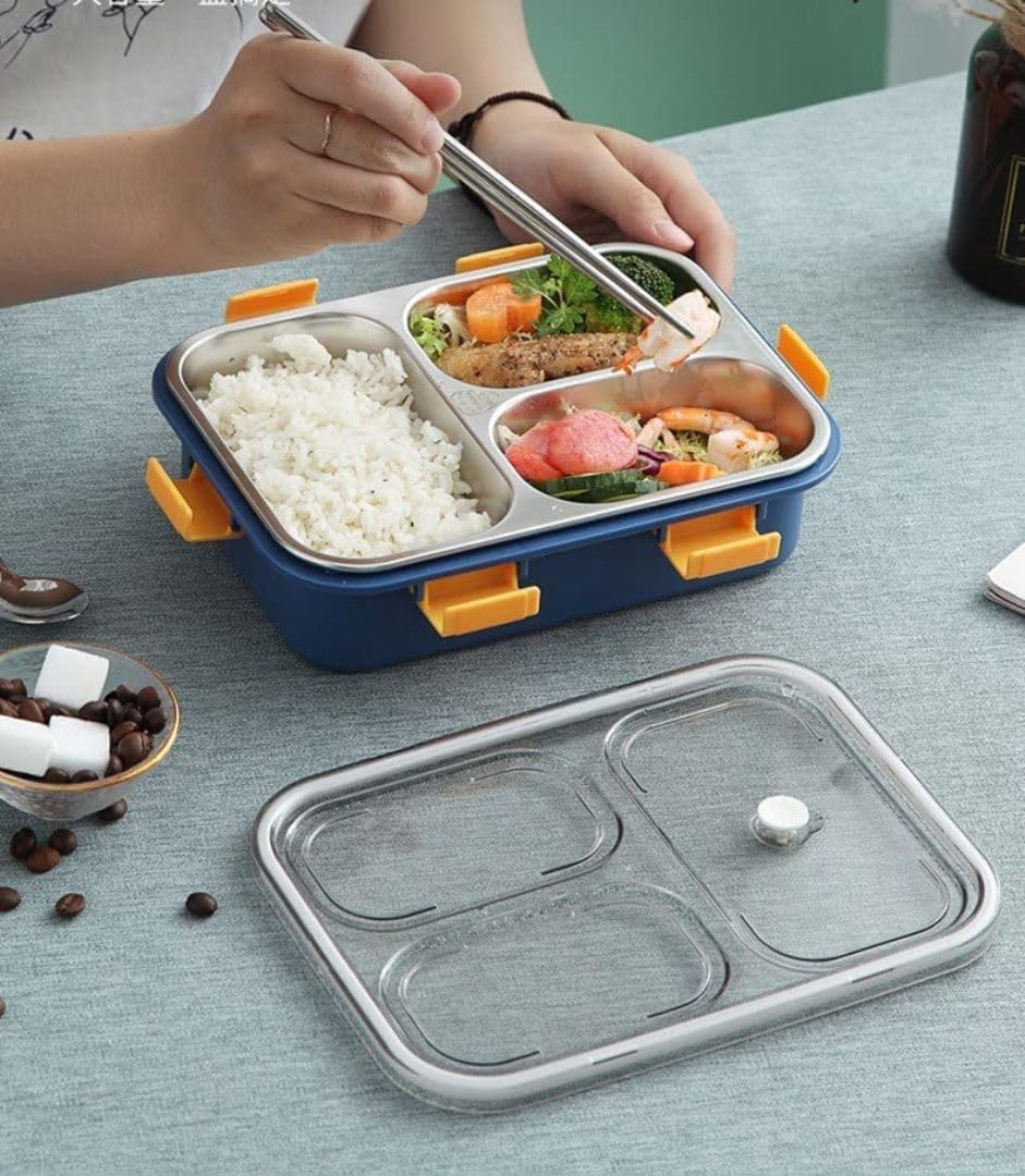 Little Osaka Stainless Steel Lunch Box 750ml – Premium Leakproof Bento Lunch Container with 3 Compartments & Air Valve