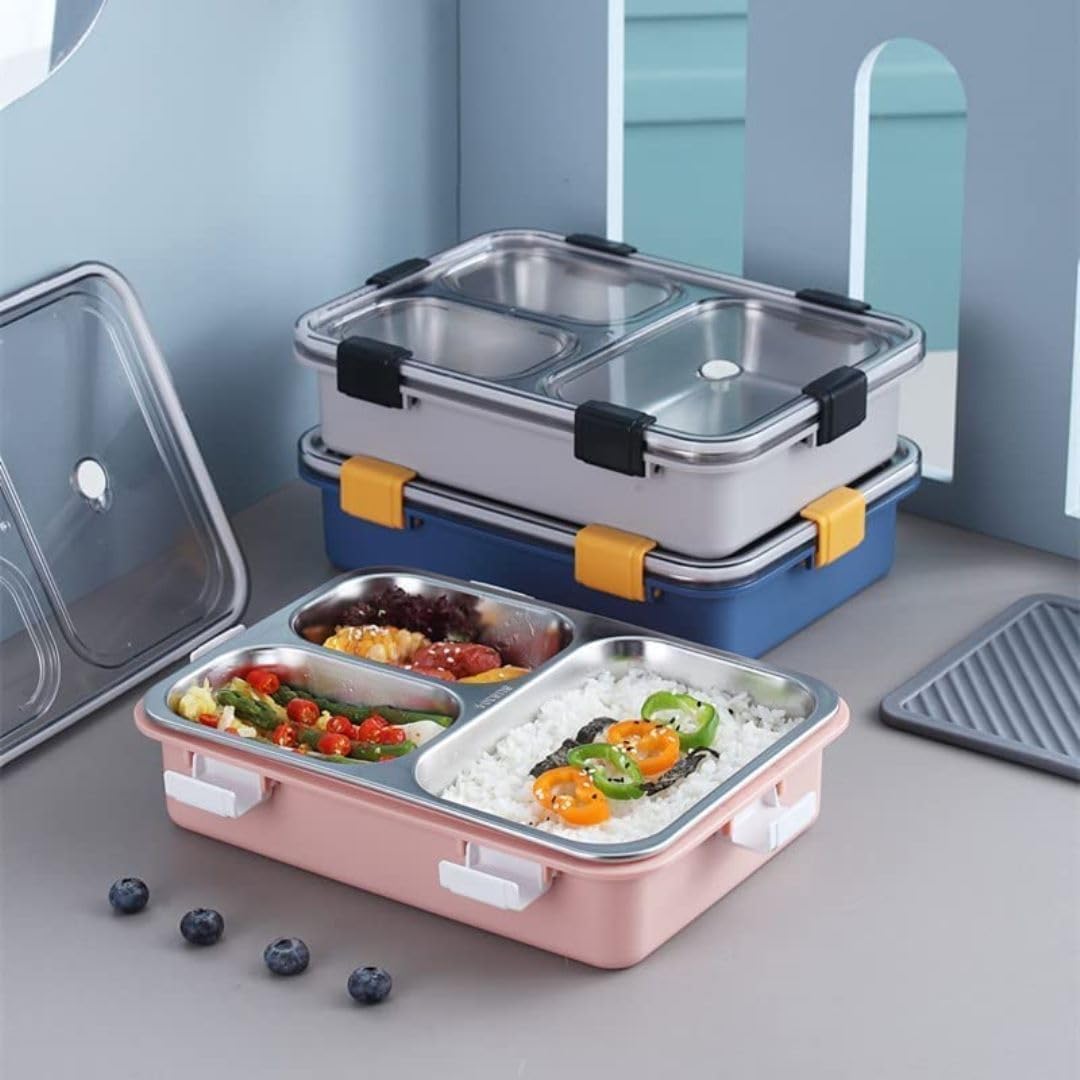 Little Osaka Stainless Steel Lunch Box 750ml – Premium Leakproof Bento Lunch Container with 3 Compartments & Air Valve