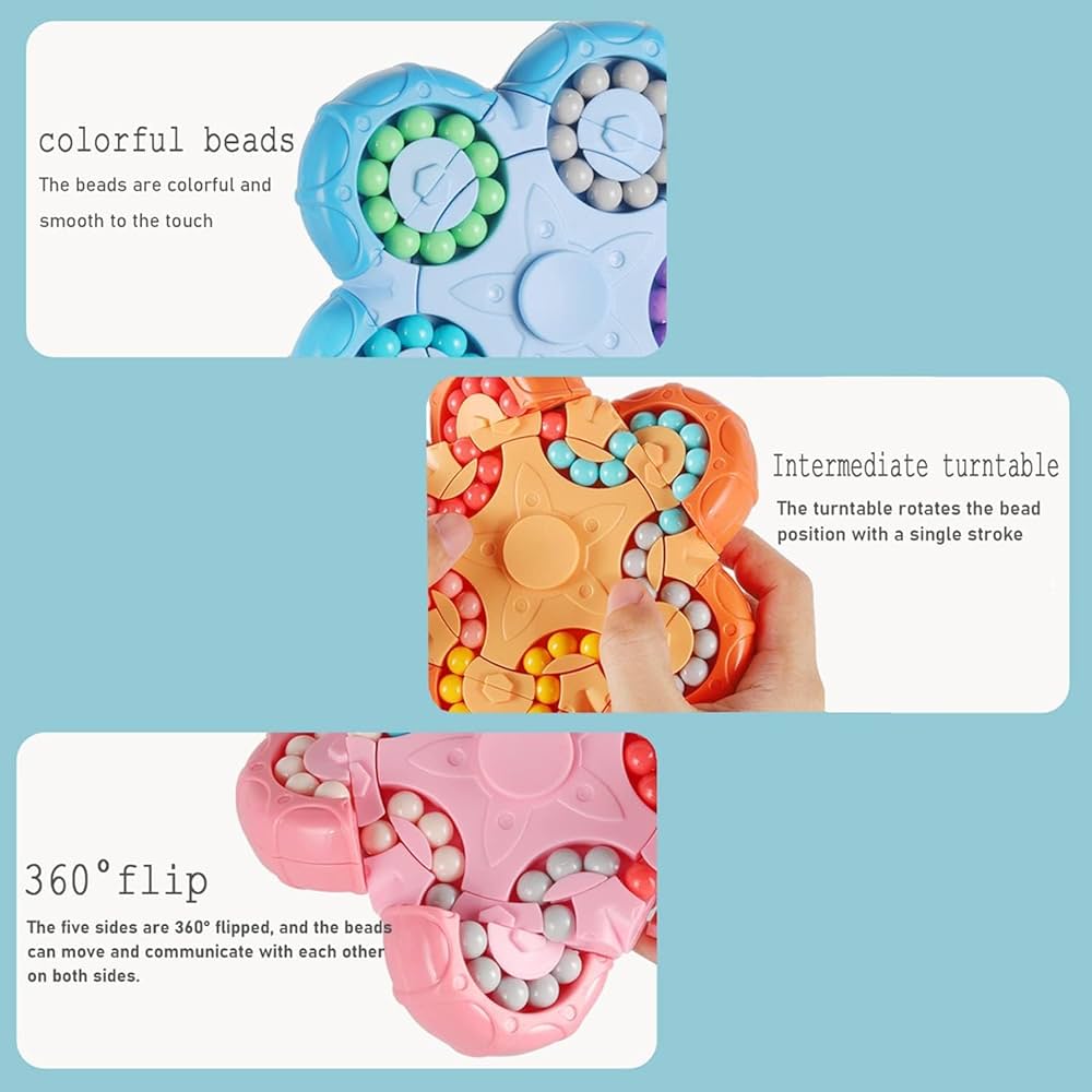 Flower-Magic Bean Puzzle Toys, Rotating Magic Bean Fidget Toys 2-in-1