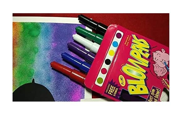 Magic Blow Pens Set of 6 Piece Colour Spray Blowpen with 6 Stencils