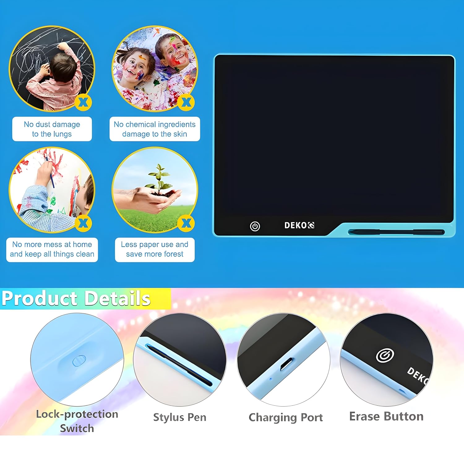 16-inch Magic lLCD Slate Writing Tablet with Stylus Pen, for Drawing, Playing, Noting by Kids & Adults (Rechargeable LCD Writing Tablet)