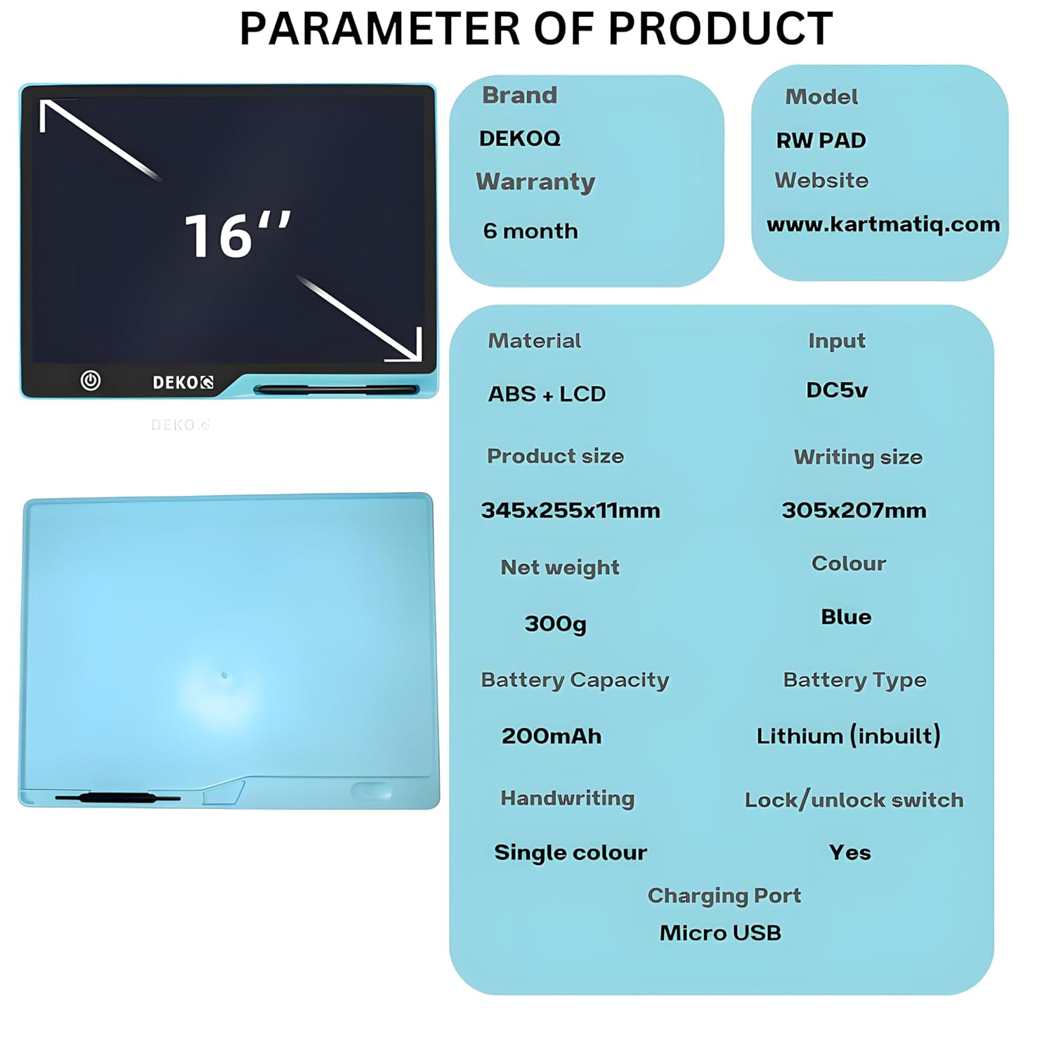 16-inch Magic lLCD Slate Writing Tablet with Stylus Pen, for Drawing, Playing, Noting by Kids & Adults (Rechargeable LCD Writing Tablet)