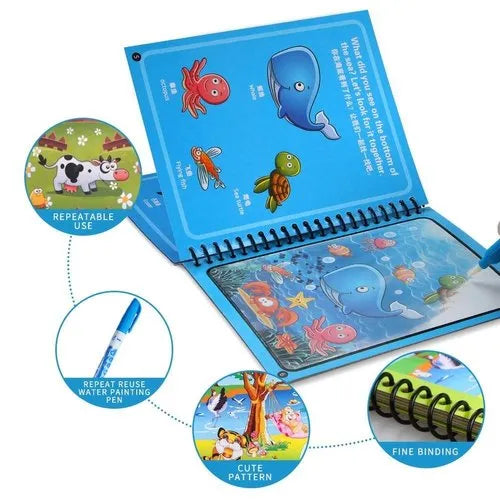 SMALL Magic Water Coloring Book, Magic Water Drawing Book Reusable Water-Reveal - water colouring book