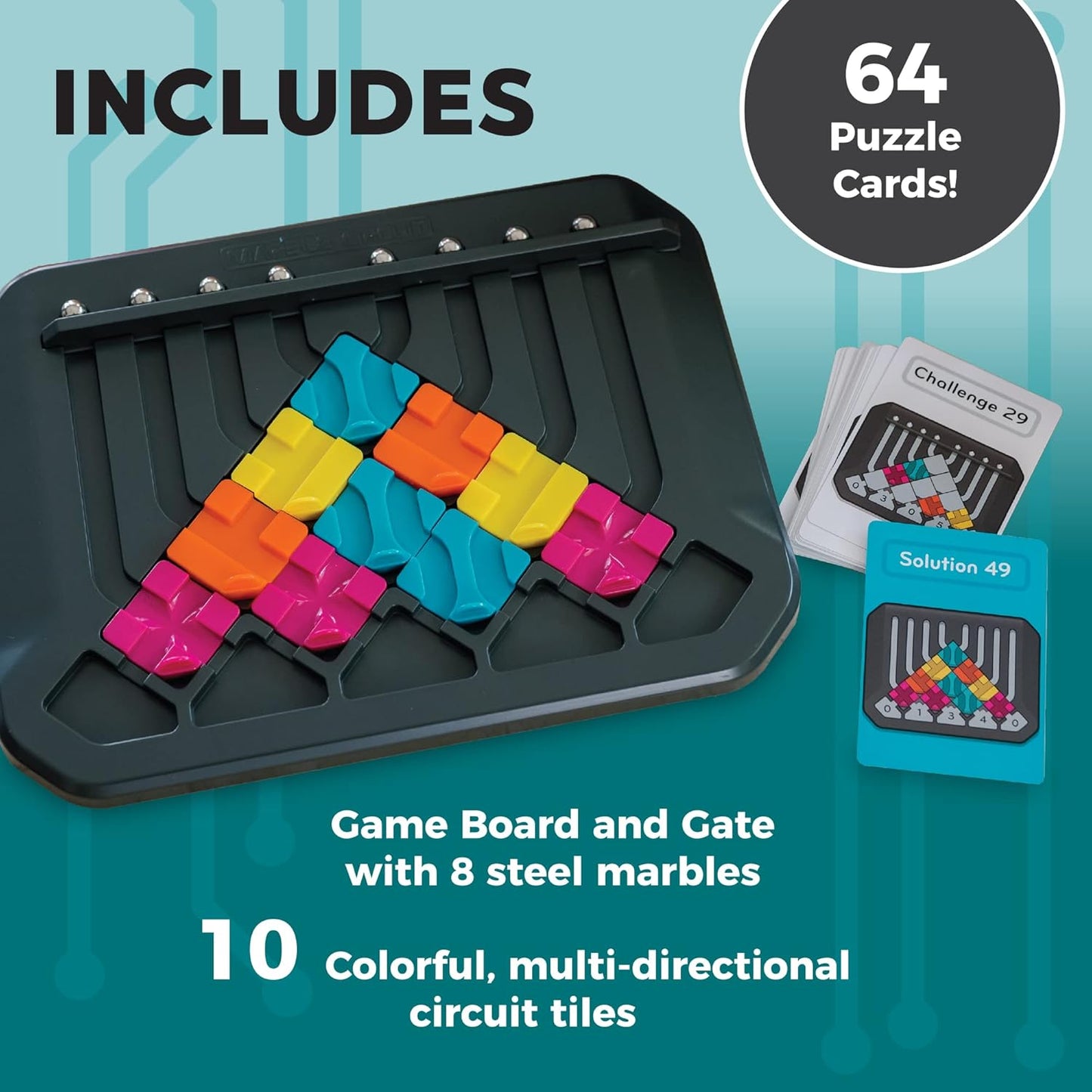 Marble Puzzle Circuit Logic Game - 64 Card Challenges Kids & Adults Ages 8+
