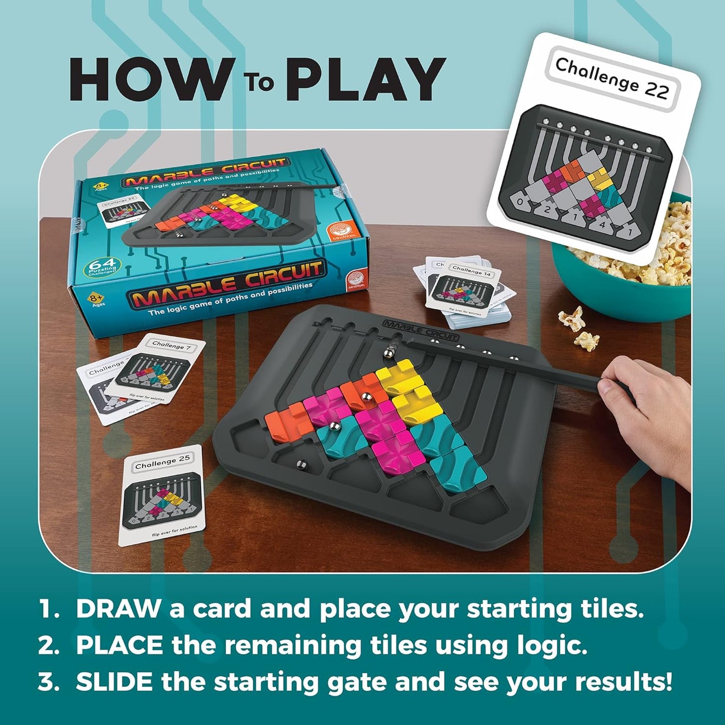 Marble Puzzle Circuit Logic Game - 64 Card Challenges Kids & Adults Ages 8+