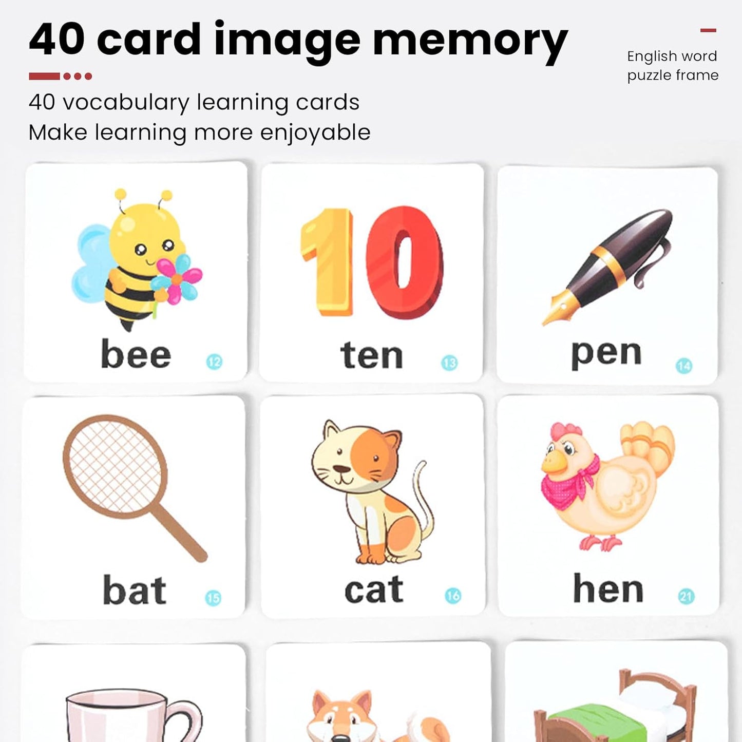 Merpin Wooden Spinning Spelling Game - Reading Blocks with Flash Cards- Word Cognitive Pairing
