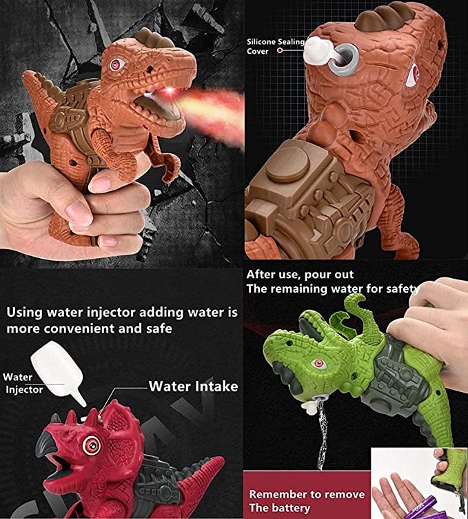 Mini Dinosaur Dino Machine Gun Toy with Water Spray Smoke Effect with Light- Random Any 1