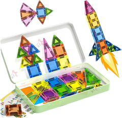 40 Pieces-Mini Magnetic Tiles Travel Set,for Kids Ages 3+, Colourful Building Blocks in Portable Tin Box