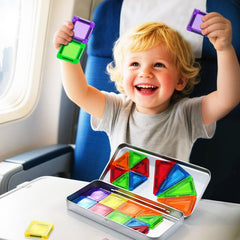 40 Pieces-Mini Magnetic Tiles Travel Set,for Kids Ages 3+, Colourful Building Blocks in Portable Tin Box