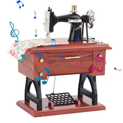 Miniature Electric Sewing Machine Music Box Retro Classical Treadle Sewing Machine Table Desk Mechanical Clockwork Music Machine