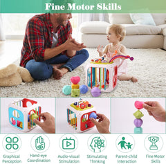 Montessori 7 in 1 Baby Sensory Toys for Kids Educational Learning Shape Sorter Activity Stacking Baby Toys Interactive Toy Fine Motor Skill