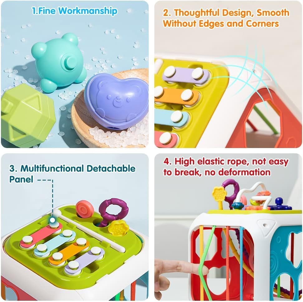 Montessori 7 in 1 Baby Sensory Toys for Kids Educational Learning Shape Sorter Activity Stacking Baby Toys Interactive Toy Fine Motor Skill