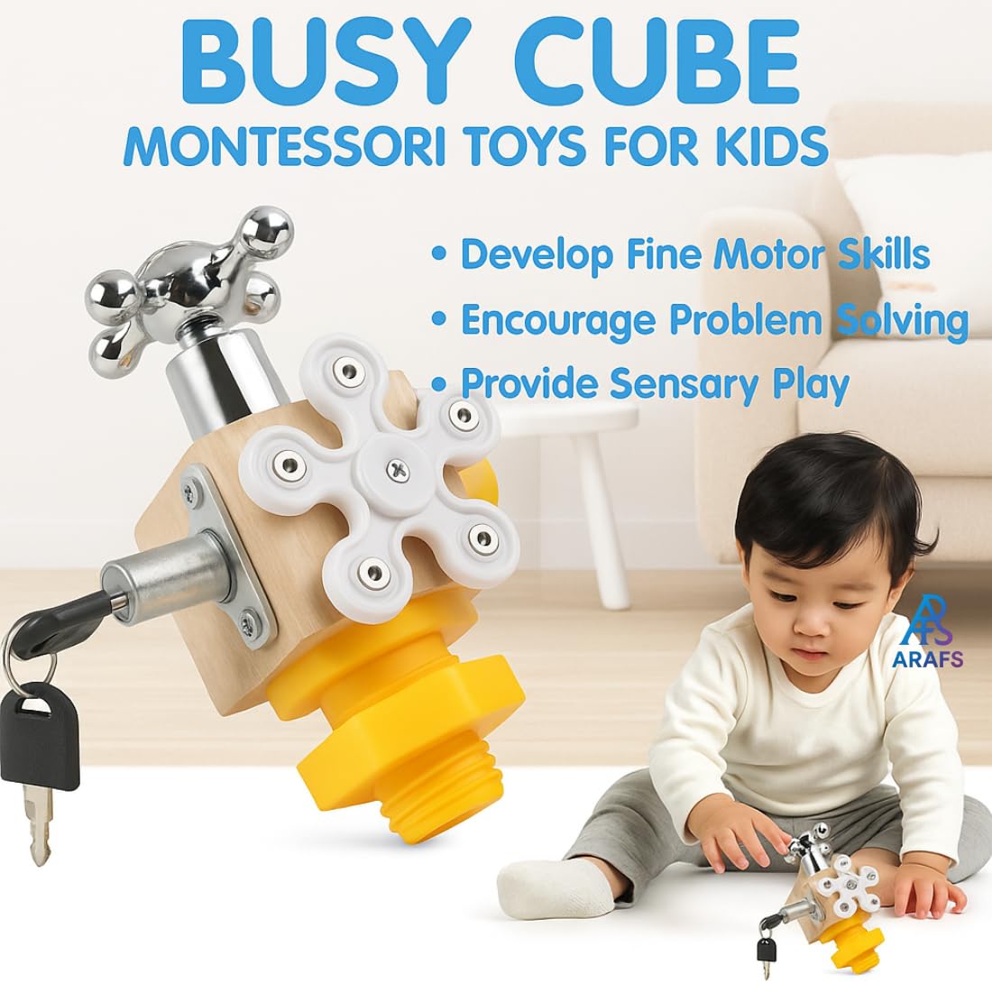 Montessori Busy Cube for Kids | 7-in-1 Wooden Activity